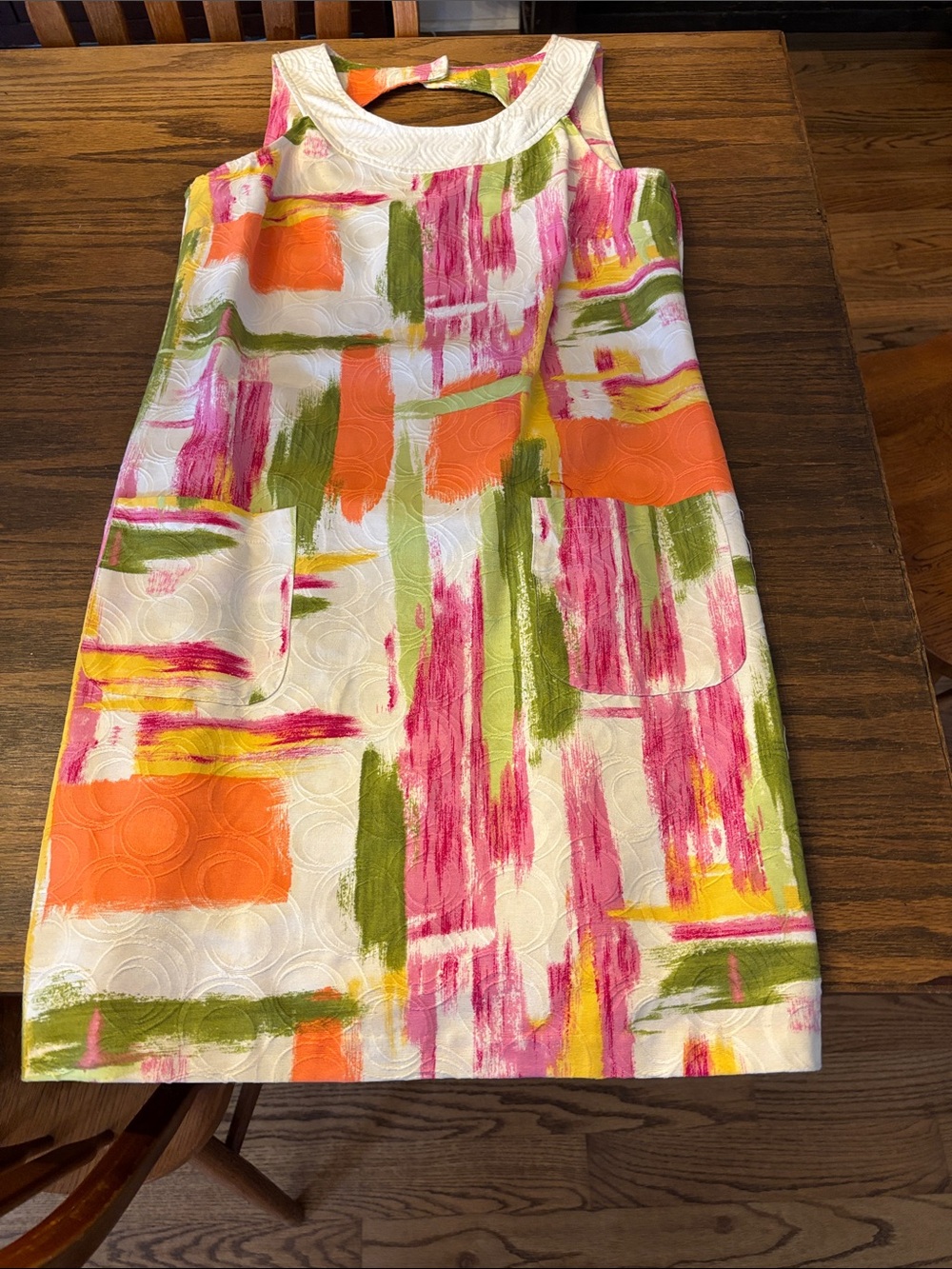 AGB Multicolor Brushstroke Shift Dress in White, Pink, Orange & Green